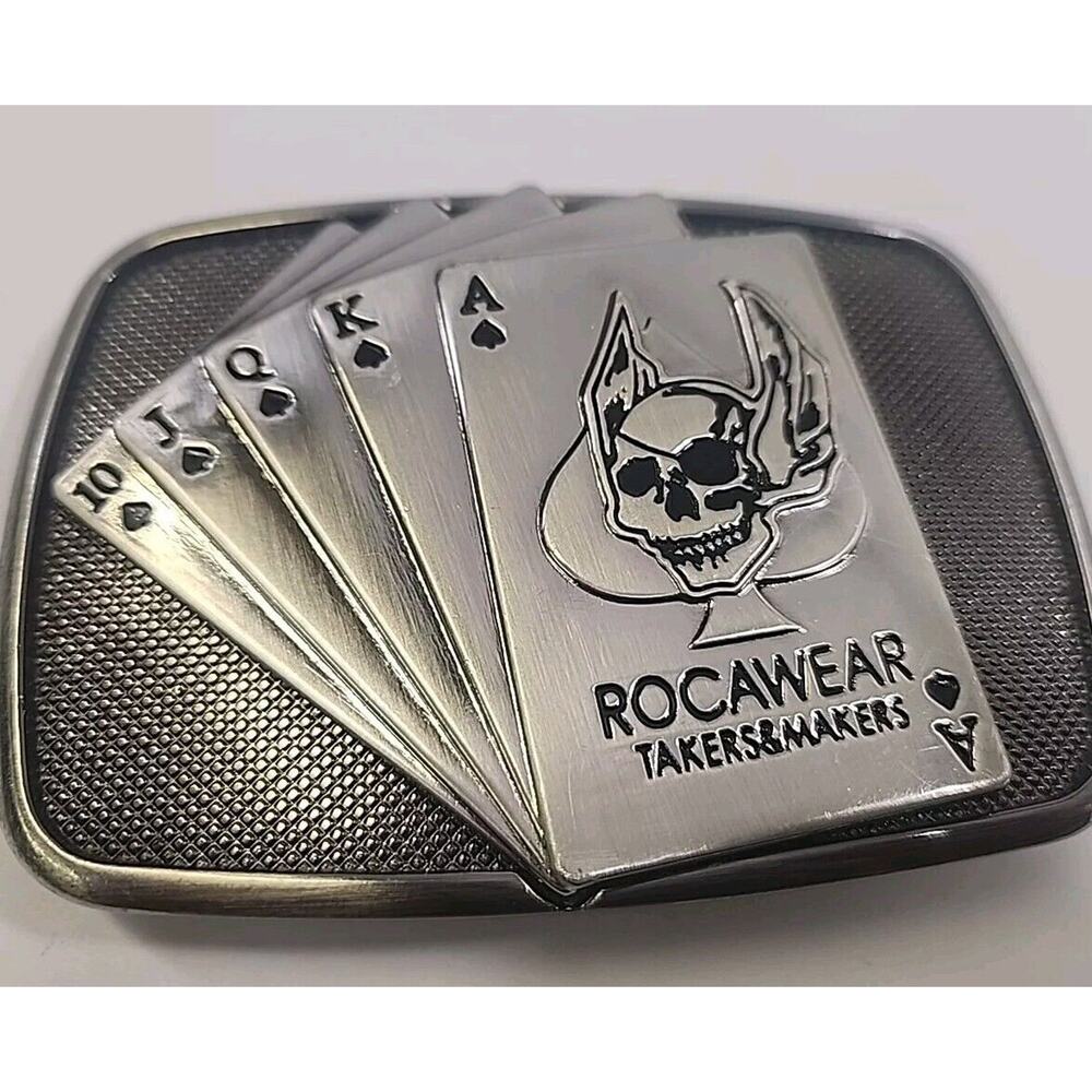 Rocawear Belt Buckle Skull Card Spades Silver Tone 3D - 4 x 2.5 inches